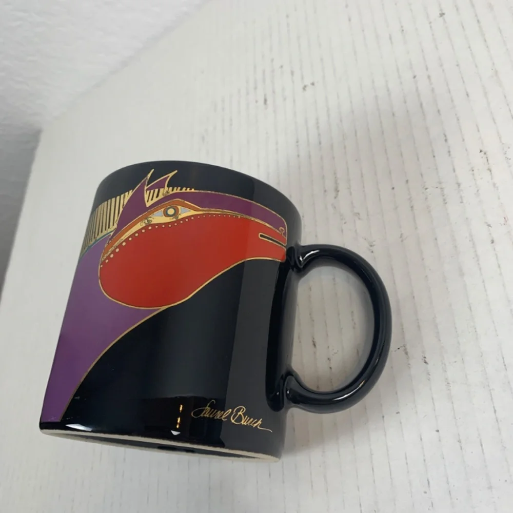 Laurel Burch Moroccan Horse Heads Coffee Mug Black Purple Red Gold Vintage Japan